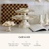 MACKENZIE-CHILDS Enamel Pedestal Platter, Round Cake Stand, Small, Gray-and-White Sterling Check(Mocha Check)
