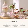 MACKENZIE-CHILDS Enamel Pedestal Platter, Round Cake Stand, Small, Gray-and-White Sterling Check(Rosy Check)