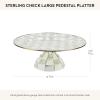 MACKENZIE-CHILDS Enamel Pedestal Platter, Round Cake Stand, Small, Gray-and-White Sterling Check(Sterling Check)