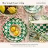 MACKENZIE-CHILDS Enamel Pinch Bowl, Small Bowl for Kitchen Ingredients, 1.5-Cup Capacity, Brown-and-White Mocha Check(Emerald Check)