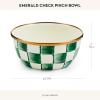 MACKENZIE-CHILDS Enamel Pinch Bowl, Small Bowl for Kitchen Ingredients, 1.5-Cup Capacity, Brown-and-White Mocha Check(Emerald Check)