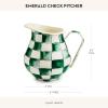 MACKENZIE-CHILDS Enamel Pitcher with Spout for Water, Cut Flowers, and Home Decor, 3 Quarts, Pink-and-White Rosy Check(Emerald Check)