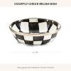 MACKENZIE-CHILDS Enamel Relish Dish, Small Serving Bowl for Entertaining, Brown-and-White Mocha Check(Courtly Check)