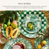 MACKENZIE-CHILDS Enamel Relish Dish, Small Serving Bowl for Entertaining, Brown-and-White Mocha Check(Emerald Check)