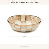 MACKENZIE-CHILDS Enamel Relish Dish, Small Serving Bowl for Entertaining, Brown-and-White Mocha Check(Mocha Check)