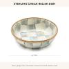 MACKENZIE-CHILDS Enamel Relish Dish, Small Serving Bowl for Entertaining, Brown-and-White Mocha Check(Sterling Check)