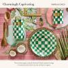 MACKENZIE-CHILDS Enamel Salad Serving Set, Enamel Bowl and Wooden Salad Servers, Decorative Kitchen Set, Brown-and-White Mocha Check(Emerald Check)