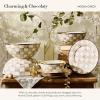 MACKENZIE-CHILDS Enamel Salad Serving Set, Enamel Bowl and Wooden Salad Servers, Decorative Kitchen Set, Brown-and-White Mocha Check(Mocha Check)