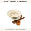 MACKENZIE-CHILDS Enamel Salad Serving Set, Enamel Bowl and Wooden Salad Servers, Decorative Kitchen Set, Brown-and-White Mocha Check(Mocha Check)