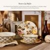 MACKENZIE-CHILDS Enamel Salad Serving Set, Enamel Bowl and Wooden Salad Servers, Decorative Kitchen Set, Brown-and-White Mocha Check(Mocha Check)