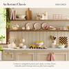 MACKENZIE-CHILDS Enamel Salad Serving Set, Enamel Bowl and Wooden Salad Servers, Decorative Kitchen Set, Brown-and-White Mocha Check(Rosy Check)