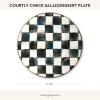 MACKENZIE-CHILDS Enamel Salad and Dessert Plate, Small Plate for Appetizers or Desserts, 8 Inches, Pink-and-White Rosy Check(Courtly Check)