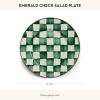 MACKENZIE-CHILDS Enamel Salad and Dessert Plate, Small Plate for Appetizers or Desserts, 8 Inches, Pink-and-White Rosy Check(Emerald Check)