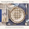 MACKENZIE-CHILDS Enamel Salad and Dessert Plate, Small Plate for Appetizers or Desserts, 8 Inches, Pink-and-White Rosy Check(Mocha Check)