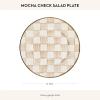 MACKENZIE-CHILDS Enamel Salad and Dessert Plate, Small Plate for Appetizers or Desserts, 8 Inches, Pink-and-White Rosy Check(Mocha Check)