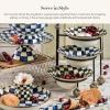 MACKENZIE-CHILDS Enamel Serving Bowl, Enamel Serveware Bowl, 12 Inches, Brown-and-White Mocha Check(Courtly Check)