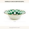 MACKENZIE-CHILDS Enamel Serving Bowl, Enamel Serveware Bowl, 12 Inches, Brown-and-White Mocha Check(Emerald Check)