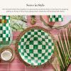 MACKENZIE-CHILDS Enamel Serving Bowl, Enamel Serveware Bowl, 12 Inches, Brown-and-White Mocha Check(Emerald Check)