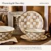 MACKENZIE-CHILDS Enamel Serving Bowl, Enamel Serveware Bowl, 12 Inches, Brown-and-White Mocha Check(Mocha Check)