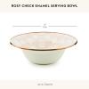 MACKENZIE-CHILDS Enamel Serving Bowl, Enamel Serveware Bowl, 12 Inches, Brown-and-White Mocha Check(Rosy Check)