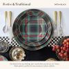 MACKENZIE-CHILDS Enamel Serving Platter, Decorative Serving Platter for Food, 16 Inches, Rosy Check(Black Tartan)