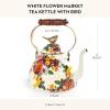 MACKENZIE-CHILDS Enamel Tea Kettle, Cute Kitchen Kettle for Stovetop, 3-Quart Capacity, Black-and-White Courtly Check with Bird Topper(White Flower Market)