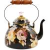 MACKENZIE-CHILDS Enamel Tea Kettle, Decorative Tea Kettle for Stovetop, 3 Quarts, Wild Rose Brown(Brown Wild Rose)