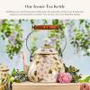 MACKENZIE-CHILDS Enamel Tea Kettle, Decorative Tea Kettle for Stovetop, 3 Quarts, Wild Rose Brown(Pink Wildflowers)