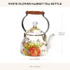 MACKENZIE-CHILDS Enamel Tea Kettle, Decorative Tea Kettle for Stovetop, 3 Quarts, Wild Rose Brown(White Flower Market)