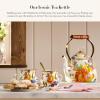 MACKENZIE-CHILDS Enamel Tea Kettle, Decorative Tea Kettle for Stovetop, 3 Quarts, Wild Rose Brown(White Flower Market)