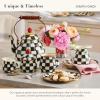 MACKENZIE-CHILDS Enamel Tea Kettle, Stylish Tea Kettle for Stovetop, Blue-and-White Royal Check, 2 Quarts(Courtly Check)