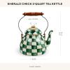 MACKENZIE-CHILDS Enamel Tea Kettle, Stylish Tea Kettle for Stovetop, Blue-and-White Royal Check, 2 Quarts(Emerald Check)