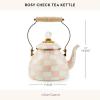MACKENZIE-CHILDS Enamel Tea Kettle, Stylish Tea Kettle for Stovetop, Blue-and-White Royal Check, 2 Quarts(Rosy Check)