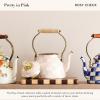 MACKENZIE-CHILDS Enamel Tea Kettle, Stylish Tea Kettle for Stovetop, Blue-and-White Royal Check, 2 Quarts(Rosy Check)