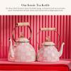 MACKENZIE-CHILDS Enamel Tea Kettle, Stylish Tea Kettle for Stovetop, Blue-and-White Royal Check, 2 Quarts(Rosy Check)