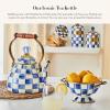 MACKENZIE-CHILDS Enamel Tea Kettle, Stylish Tea Kettle for Stovetop, Blue-and-White Royal Check, 2 Quarts(Royal Check)
