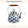MACKENZIE-CHILDS Enamel Tea Kettle, Stylish Tea Kettle for Stovetop, Blue-and-White Royal Check, 2 Quarts(Royal Check)