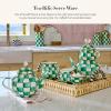 MACKENZIE-CHILDS Enamel Teapot, Cute Small Teapot with Lid, 4-Cup Capacity, Black-and-White Courtly Check(Emerald Check)
