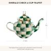 MACKENZIE-CHILDS Enamel Teapot, Cute Small Teapot with Lid, 4-Cup Capacity, Black-and-White Courtly Check(Emerald Check)