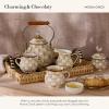 MACKENZIE-CHILDS Enamel Teapot, Cute Small Teapot with Lid, 4-Cup Capacity, Black-and-White Courtly Check(Mocha Check)