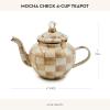 MACKENZIE-CHILDS Enamel Teapot, Cute Small Teapot with Lid, 4-Cup Capacity, Black-and-White Courtly Check(Mocha Check)