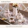 MACKENZIE-CHILDS Enamel Teapot, Cute Small Teapot with Lid, 4-Cup Capacity, Black-and-White Courtly Check(Rosy Check)
