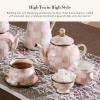 MACKENZIE-CHILDS Enamel Teapot, Cute Small Teapot with Lid, 4-Cup Capacity, Black-and-White Courtly Check(Rosy Check)