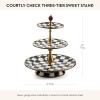 MACKENZIE-CHILDS Enamel Three-Tier Sweet Stand, Three-Tiered Serving-Tray Stand, Party Food Display, Black-and-White Courtly Check(Courtly Check)