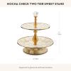 MACKENZIE-CHILDS Enamel Three-Tier Sweet Stand, Three-Tiered Serving-Tray Stand, Party Food Display, Black-and-White Courtly Check(Mocha Check)