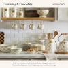 MACKENZIE-CHILDS Enamel Three-Tier Sweet Stand, Three-Tiered Serving-Tray Stand, Party Food Display, Black-and-White Courtly Check(Mocha Check)