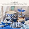 MACKENZIE-CHILDS Enamel Three-Tier Sweet Stand, Three-Tiered Serving-Tray Stand, Party Food Display, Black-and-White Courtly Check(Royal Check)