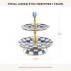 MACKENZIE-CHILDS Enamel Three-Tier Sweet Stand, Three-Tiered Serving-Tray Stand, Party Food Display, Black-and-White Courtly Check(Royal Check)