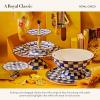 MACKENZIE-CHILDS Enamel Three-Tier Sweet Stand, Three-Tiered Serving-Tray Stand, Party Food Display, Black-and-White Courtly Check(Royal Check)