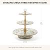 MACKENZIE-CHILDS Enamel Three-Tier Sweet Stand, Three-Tiered Serving-Tray Stand, Party Food Display, Black-and-White Courtly Check(Sterling Check)
